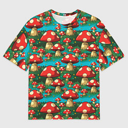Футболка оверсайз мужская Мультяшный мухомор паттерн, цвет: 3D-принт