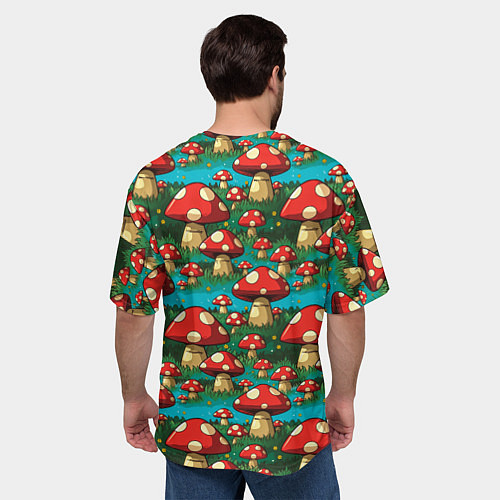 Мужская футболка оверсайз Мультяшный мухомор паттерн / 3D-принт – фото 4