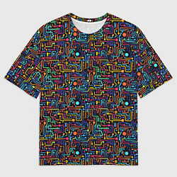 Футболка оверсайз мужская Абстрактные разноцветные линии на черном фоне, цвет: 3D-принт