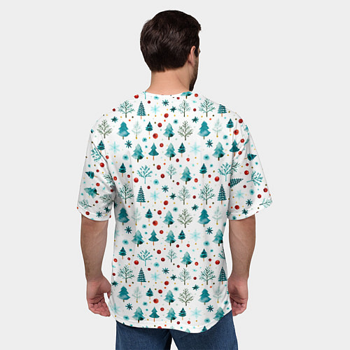 Мужская футболка оверсайз Новогодние элементы елки снежинки шарики / 3D-принт – фото 4