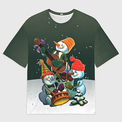 Футболка оверсайз мужская Новогодний квартет со снеговиками, цвет: 3D-принт