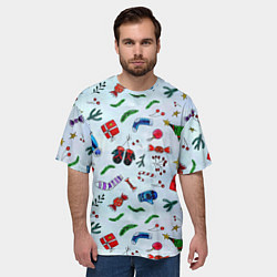 Футболка оверсайз мужская Елочный узор с новогодними атрибутами, цвет: 3D-принт — фото 2