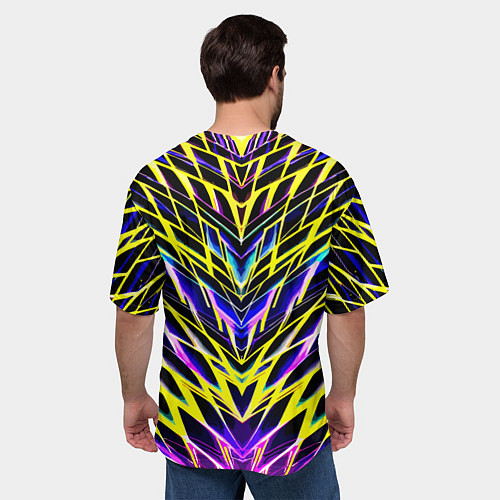 Мужская футболка оверсайз Зеркальный неоновый паттерн / 3D-принт – фото 4