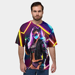 Футболка оверсайз мужская Cool girl - cyberpunk - neon glow, цвет: 3D-принт — фото 2
