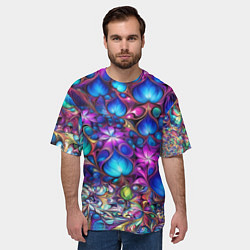Футболка оверсайз мужская Абстракция синие листья и фиолетовый цветы, цвет: 3D-принт — фото 2