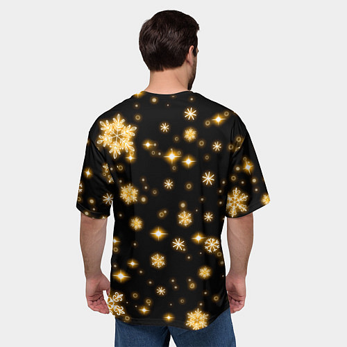 Мужская футболка оверсайз Новый 2024 год - золотые снежинки / 3D-принт – фото 4