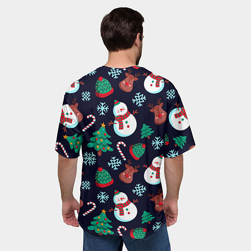 Мужская футболка оверсайз Снеговички с рождественскими оленями и елками / 3D-принт – фото 4