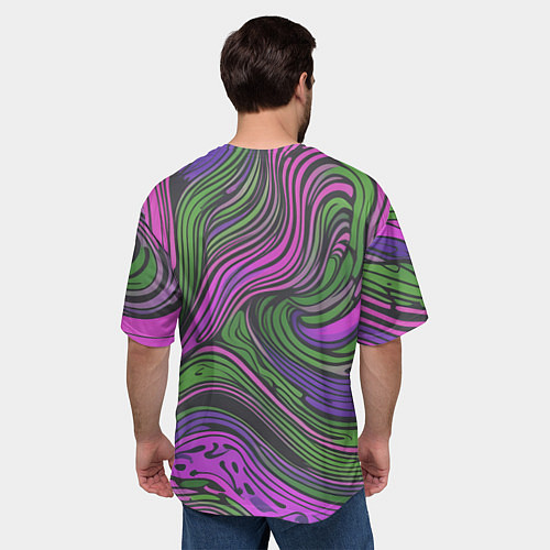 Мужская футболка оверсайз Волнистый узор фиолетовый и зелёный / 3D-принт – фото 4