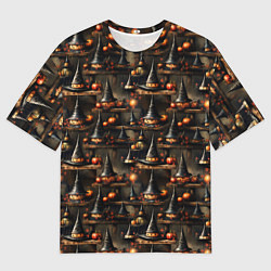 Футболка оверсайз мужская Тыквы в шляпах на хеллоуин, цвет: 3D-принт