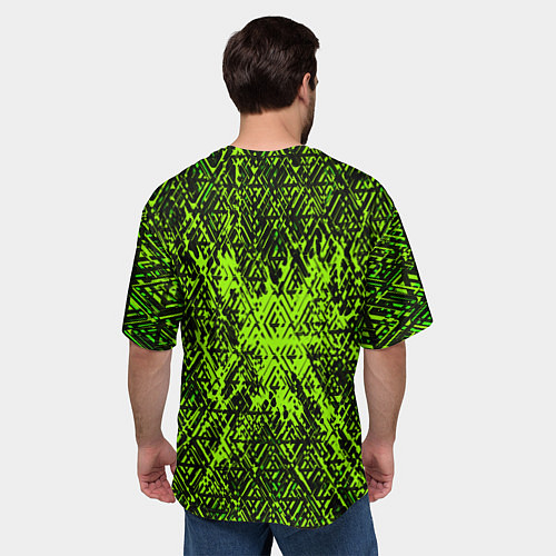 Мужская футболка оверсайз Зелёная глитч инфекция / 3D-принт – фото 4