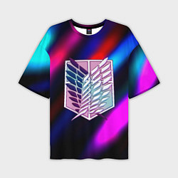 Мужская футболка оверсайз Attack on Titan stripes neon