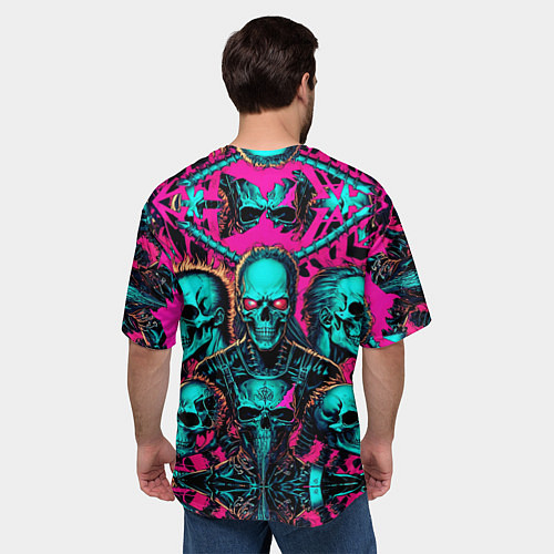 Мужская футболка оверсайз Slipknot на фоне рок черепов / 3D-принт – фото 4