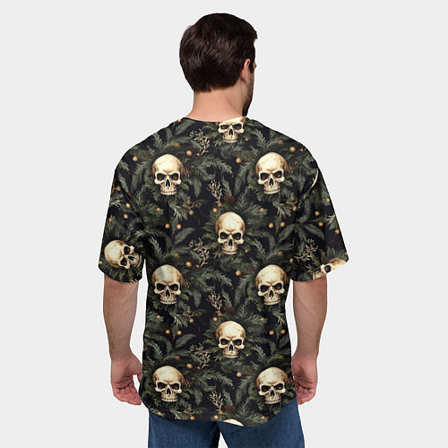 Мужская футболка оверсайз Череп, шишки и хвойные ветки / 3D-принт – фото 4