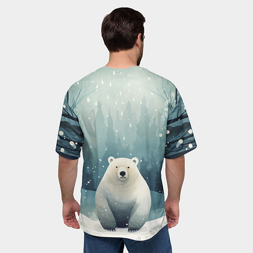Мужская футболка оверсайз Мишка в зимнем лесу в стиле фолк-арт / 3D-принт – фото 4