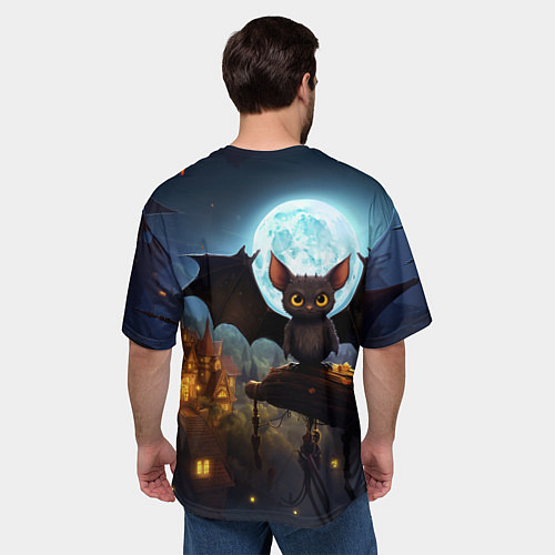 Мужская футболка оверсайз Летучая мышка на фоне луны и замка / 3D-принт – фото 4