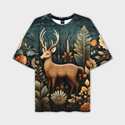 Мужская футболка оверсайз Лесной олень в стиле фолк-арт