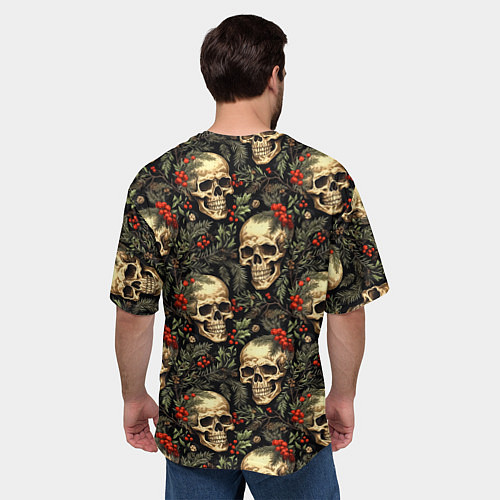 Мужская футболка оверсайз Череп рябина шишки и хвойные ветки / 3D-принт – фото 4
