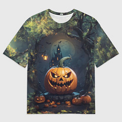 Мужская футболка оверсайз Праздничная хэллоуинская тыква