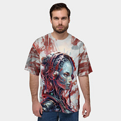 Футболка оверсайз мужская Стальная девушка-андроид, цвет: 3D-принт — фото 2
