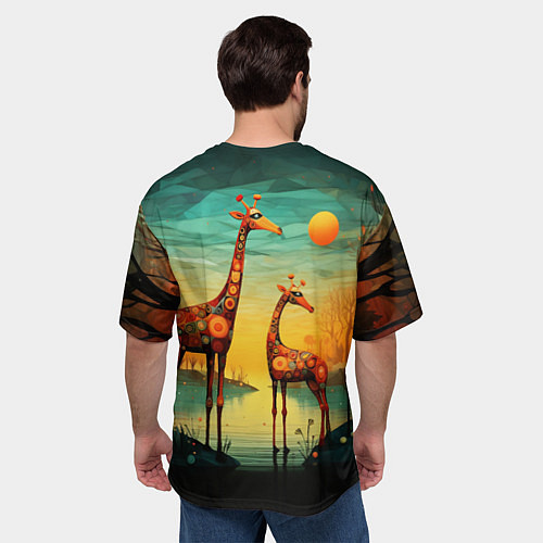 Мужская футболка оверсайз Жирафы в стиле фолк-арт / 3D-принт – фото 4
