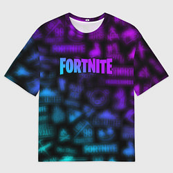 Мужская футболка оверсайз Неоновые логотипы Fortnite