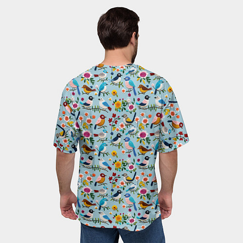 Мужская футболка оверсайз Вязаные птички паттерн / 3D-принт – фото 4
