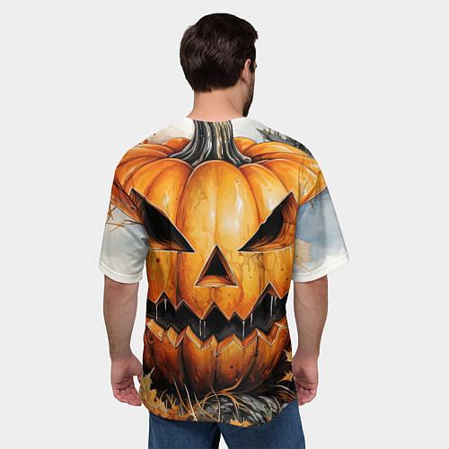 Мужская футболка оверсайз Оскал тыквы / 3D-принт – фото 4