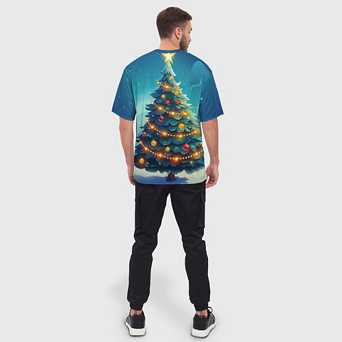 Мужская футболка оверсайз Новогодняя елка / 3D-принт – фото 4