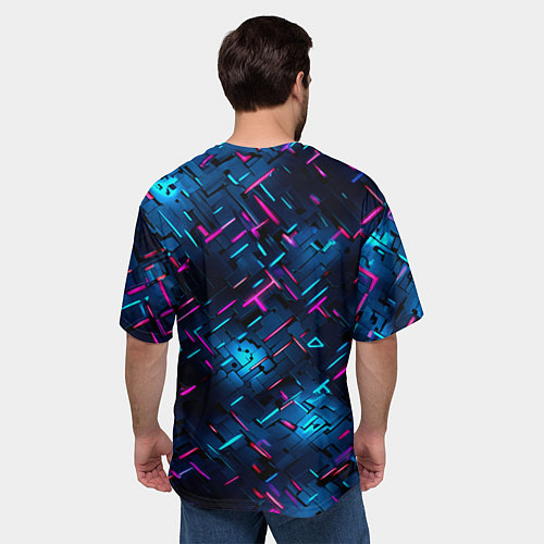 Мужская футболка оверсайз Неоновая сталь cyberpunk / 3D-принт – фото 4