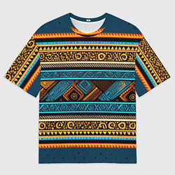 Мужская футболка оверсайз Этнический рисунок в горизонтальную полоску