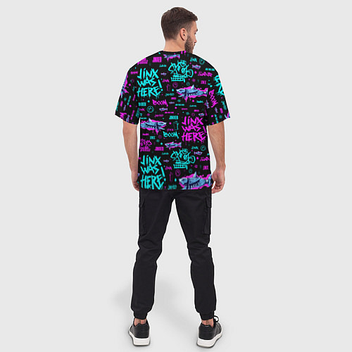 Мужская футболка оверсайз Jinx Arcane pattern neon / 3D-принт – фото 4