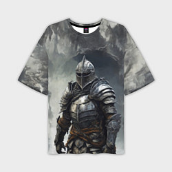Мужская футболка оверсайз Рыцарь в туманных горах