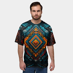 Футболка оверсайз мужская Орнамент с оранжевыми и синими ромбами, цвет: 3D-принт — фото 2