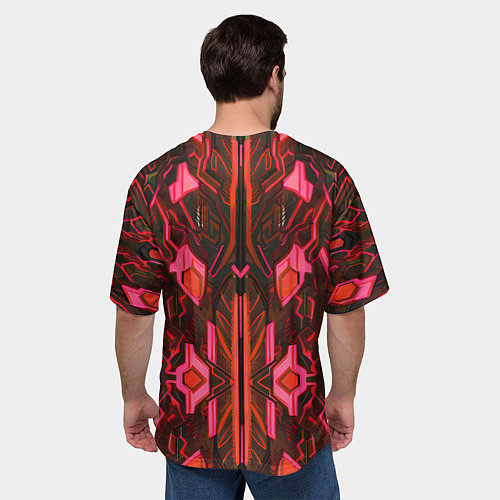 Мужская футболка оверсайз Киберпанк неоновая броня красная / 3D-принт – фото 4