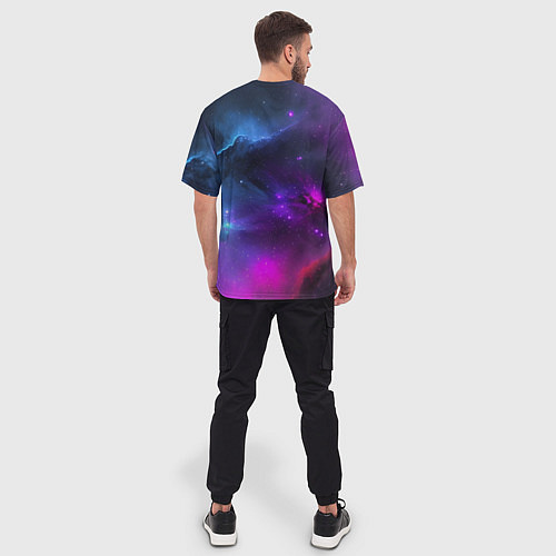 Мужская футболка оверсайз Бескрайний космос фиолетовый / 3D-принт – фото 4