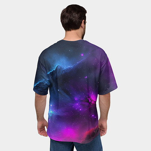 Мужская футболка оверсайз Бескрайний космос фиолетовый / 3D-принт – фото 4