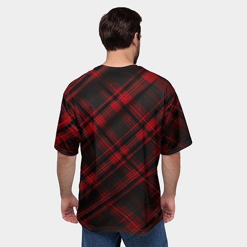 Мужская футболка оверсайз Тёмно-красная шотландская клетка / 3D-принт – фото 4