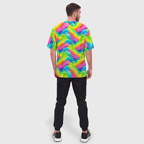 Мужская футболка оверсайз Разноцветные облака из бумаги паттерн / 3D-принт – фото 4
