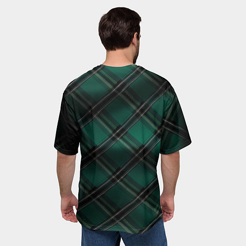 Мужская футболка оверсайз Тёмно-зелёная диагональная шотландская клетка / 3D-принт – фото 4