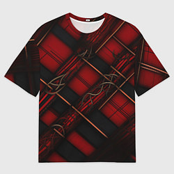 Футболка оверсайз мужская Тёмно-красная диагональная клетка, цвет: 3D-принт