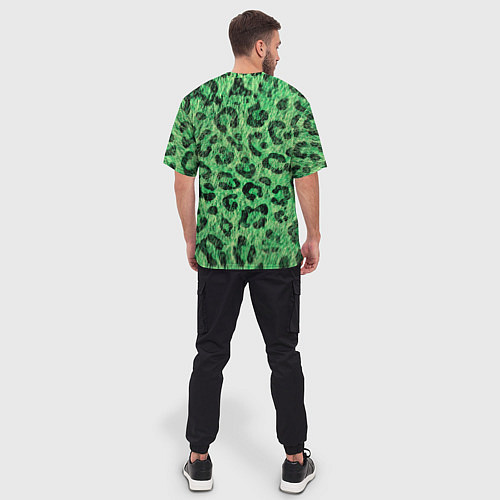 Мужская футболка оверсайз Зелёный леопард паттерн / 3D-принт – фото 4