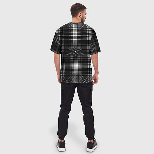 Мужская футболка оверсайз Черно-белая шотландская клетка / 3D-принт – фото 4