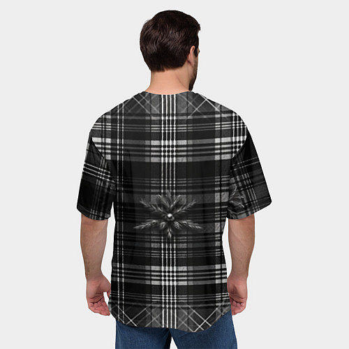 Мужская футболка оверсайз Черно-белая шотландская клетка / 3D-принт – фото 4