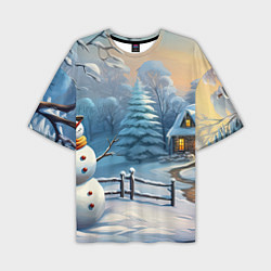 Мужская футболка оверсайз Новый год и снеговик