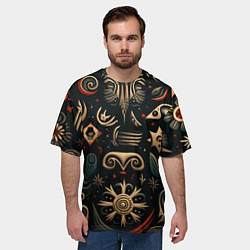 Футболка оверсайз мужская Абстрактный узор в славянском стиле на тёмном фоне, цвет: 3D-принт — фото 2