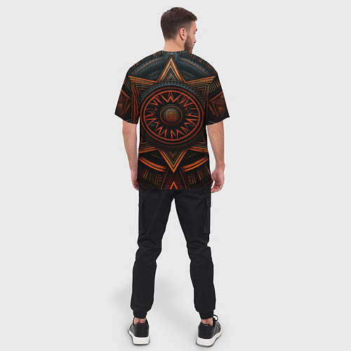 Мужская футболка оверсайз Орнамент в африканском стиле на тёмном фоне / 3D-принт – фото 4