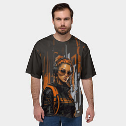 Футболка оверсайз мужская Девушка и оранжевые линии, цвет: 3D-принт — фото 2