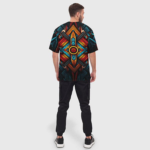 Мужская футболка оверсайз Симметричный геометрический узор в этническом стил / 3D-принт – фото 4