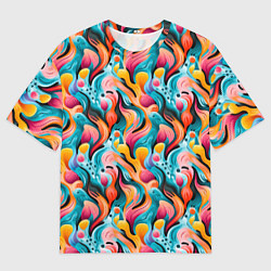 Футболка оверсайз мужская Разноцветные кляксы паттерн, цвет: 3D-принт