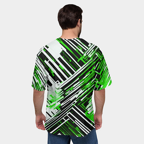 Мужская футболка оверсайз Киберпанк линии белые и зелёные / 3D-принт – фото 4